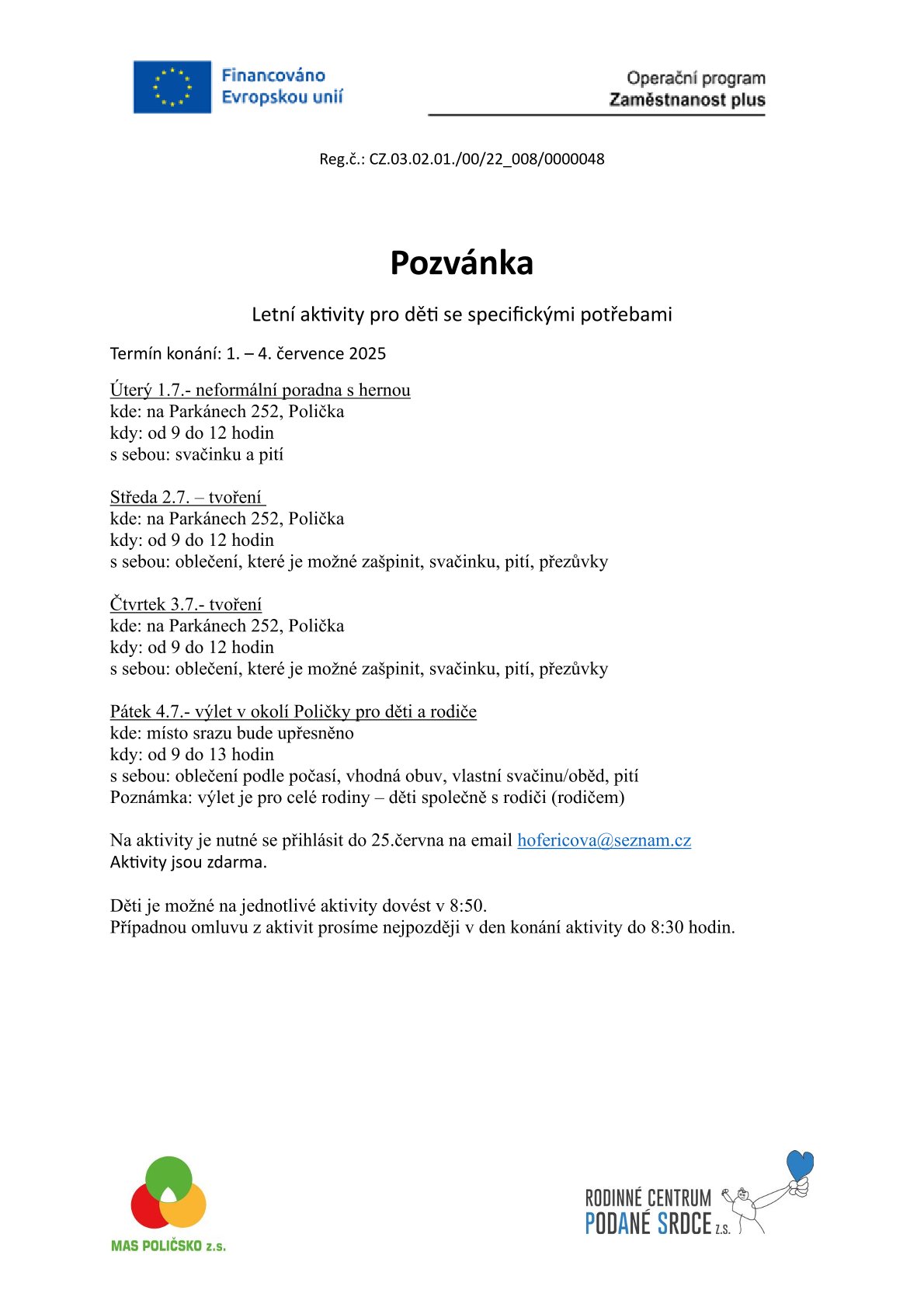 Pozvanka na letni aktivity